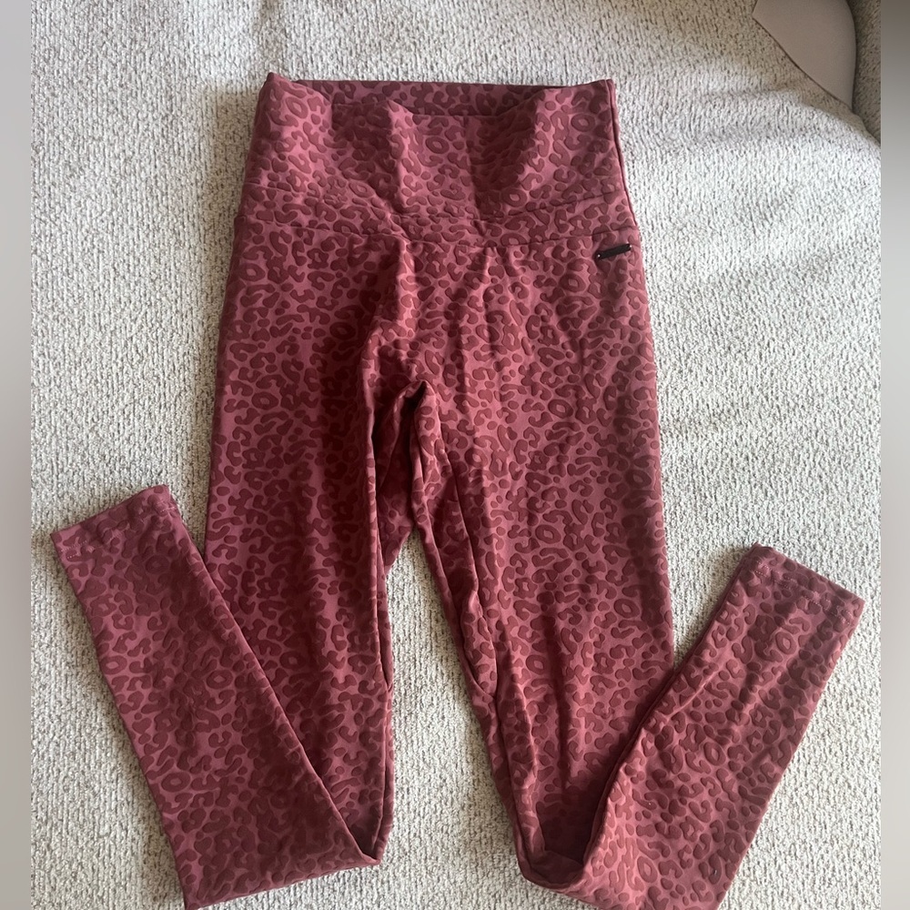 ECHT Textured Leopard Print High Rise Leggings Mauve Pink Size Small